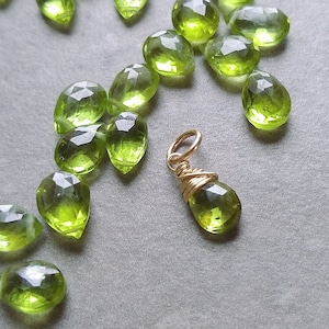 L- Genuine Gemstone Peridot Gemstone - Silver Solid 14k Gold Charm - Wire Wrapped Jewelry Handmade - Peridot August Birthstone Jewelry