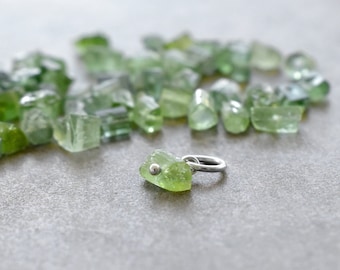 CLEARANCE - TINY Green Tourmaline Charm for Huggie Earring Drop, Bracelet, Necklace Chain - Natural Raw Crystal Stone - Wire Wrap Jewelry