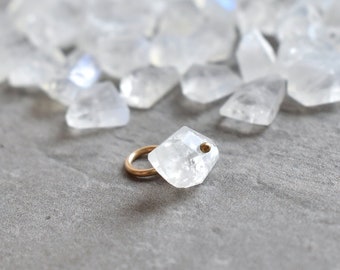 Natural White Moonstone Charm for Earring, Bracelet, Necklace - Silver, 14k Gold, Rose Gold Wire Wrapped - Geometric Freeform Nugget