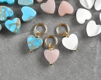 Tiny Gemstone Heart Charm for Dangle Drop Earrings, Bracelet, Anklet - Gift for New Mom, Sister, Grandmother, Girlfriend  - Solid 14k Gold