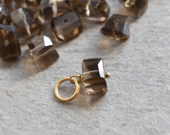Natural Warm Brown Smoky Quartz Charm for Earring, Bracelet, Necklace - Silver, 14k Gold, Pink Gold Wire Wrapped - Geometric Freeform Nugget