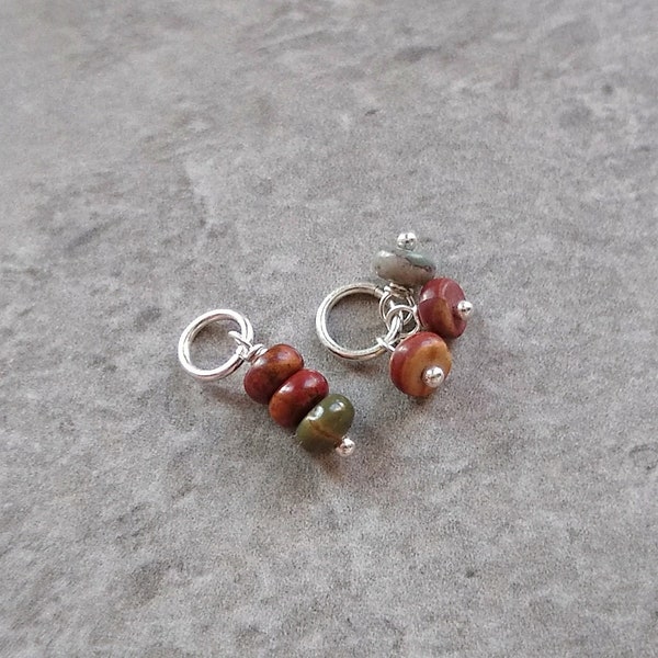 CLEARANCE - Tiny Trio - Multi-Color Picasso Jasper Charm Cluster for Necklace - Wire Wrapped Red Creek Jasper Stone Jewelry - JustDangles