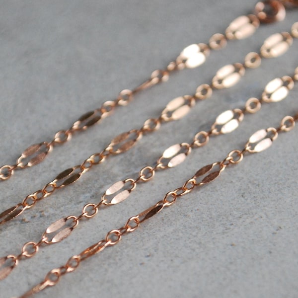 2.2mm DAPPED LONG and SHORT - 14k Rose Gold Fill Finished Chain - Pink Gold Jewelry for Gift - Simple Specialty Necklace for Everyday Wear