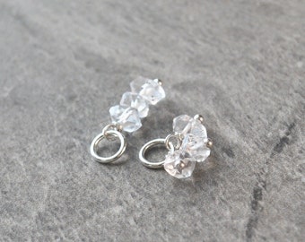 Tiny Trio - Double Terminated Herkimer Diamond Crystal Charm - Natural Stone Cluster - Real Clear Quartz Jewelry for Metaphysical