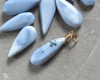 OwBL1 - Wire Wrapped Owyhee Blue Opal Pendant Mined in Oregon - Natural Genuine Opal Jewelry - Mix and Match - Interchangeable Add A Dangle
