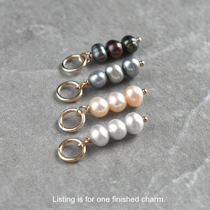 Tiny Trio Stack - Black Peacock, Peach, Grey, White Pearl June Birthstone Charm - Freshwater Pearl Jewelry Dangle Charm Accent
