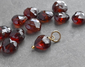 Dark Red Garnet Gemstone Heart Jewelry - Wire Wrap Small Charm Drop for Huggie Hoop Earring Dangle - Necklace Chains Bracelet Memento