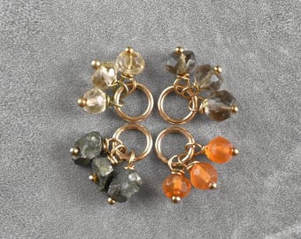 Tiny Trio Cluster - Small Stone Charm for Bracelet Jewelry Handmade - Orange Carnelian - Fool's Gold Pyrite Nugget - Citrine - Smoky Quartz