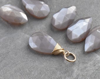 L- Greyish Pink Peach Moonstone Charm - Glowing Chatoyant Gemstone Jewelry - Feminine Energy New Beginning Hope Love Protection - Moon Lunar