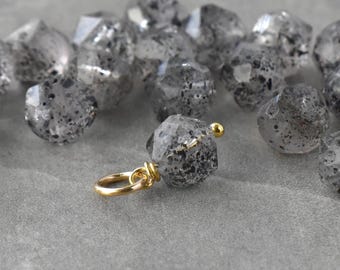 Wire Wrap Black Mica in Quartz Charm - Biotite Mineral Jewelry Simple Earring Dangle Drop - Sterling Silver 14k Gold