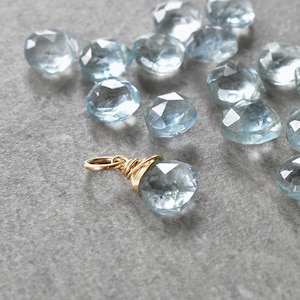 S Light - Rare Aquamarine Sunstone Charm - Hematite Goethite Inclusion - Blue Beryl Schiller Glitter - Wire Wrapped March Birthstone Jewelry