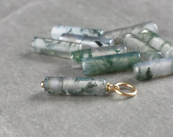 Green Moss Agate Charm for Necklace Bracelet and Huggie Hoop Earrings - Wire Wrapped Stone Pendant - Small Gift Idea