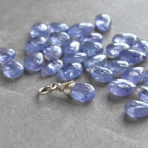 M - Genuine Tanzanite Charm - Huggie Hoop Earring Dangle Drop - Wire Wrap Gemstone Jewelry - Anniversary Birthday Gift - December Birthstone