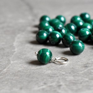 S - Dark Green Malachite Pendant Charm for Necklace or Bracelet - Real Crystal Stone - Minimalist Jewelry - Small Charms
