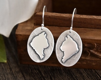 Modern Cameo Cat Silhouette - Sterling Silver Dangle Drop Earrings French Hook - Unique Gift for Cat Mom - Rescue Adopted Animal