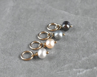 Tiny Solo - Pearl Charm Drop for Huggie Hoop Earring Wire Wrap White Pink Grey Black Peacock - 14k Gold Fill Solid 14k Gold Sterling Silver