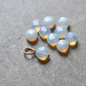 CLEARANCE - L - Manmade Glass Opalite Bracelet Charm Drop - Wire Wrap Minimalist Necklace Add On - Small Jewelry Gift Ideas Under 10