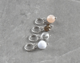 Tiny Solo - Peach Moonstone, Crystal Clear Quartz Ball, Blue Lace Agate, Smoky Quartz - Stone Charm Jewelry Solid 14k Gold Sterling Silver