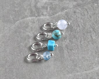 Tiny Solo - Blue Lace Agate Topaz Stone Real Turquoise Charm for Bracelet Necklace Earring - Wire Wrap Sterling Silver Solid 14k Gold