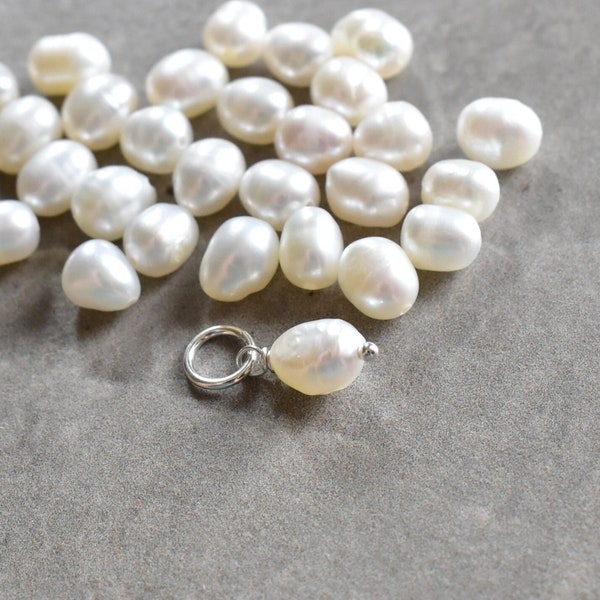 S Tiny - Freshwater Pearl Pendant - 14k Gold Charms - White Pearl Jewelry - Cultured Pearl Charms - Wire Wrapped Pendant