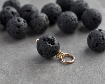 Textured Matte Black Volcanic Lava Rock Interchangeable Jewelry - Silver 14k Gold Huggie Hoop Earring Charm Drops - JustDangles - Igneous