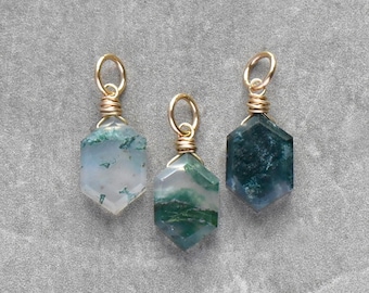 Green Moss Agate Charm for Huggie Hoop Earring - Wire Wrapped Stone Pendant - Small Gift Idea - Holiday Stocking Stuffer