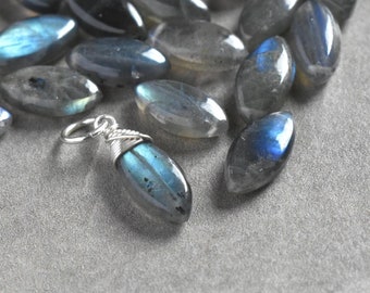 S - Dark Grey Labradorite Charm for Huggie Hoop Earring Dangle Gemstone Drops - Sterling Silver 14k Gold Wire Wrapped Jewelry Handmade