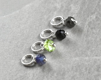 Tiny Solo - Green Peridot Blue Iolite Fools Gold Pyrite Black Tourmaline Charm for Bracelet - Small Petite Wire Wrapped JustDangles