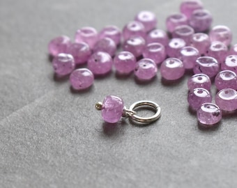 Tiny Solo - Dusky Pink Sapphire Bracelet Charm - Sterling Silver - 14k Gold Charm - September Birthstone Charms- Mothers Day Gift Idea