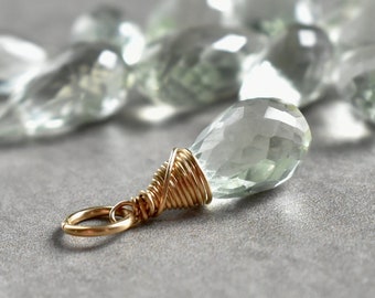 L - Pale Mint Prasiolite Gem Charm for Bracelet Necklace Chains - Light Green Amethyst Jewelry - Gemstone Drop for Huggie Hoop Earring