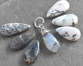CLEARANCE - Natural Dendritic Opal Charm Drop for Huggie Hoop Earring Dangle - Silver 14k Gold Natural Gemstone - JustDangles