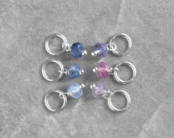 Tiny Solo - Purple, Pink, or Blue Sapphire Gemstone Charm for Huggie Hoop Earrings, Bracelet Chains, Birthstone Family Necklaces, and More