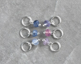 Tiny Solo - Purple, Pink, or Blue Sapphire Gemstone Charm for Huggie Hoop Earrings, Bracelet Chains, Birthstone Family Necklaces, and More