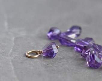 S - Royal Dark Purple Amethyst Gemstone Charm - Necklace Keepsake Memento - Huggie Hoop Earring Dangle Drop - Small Tiny - JustDangles