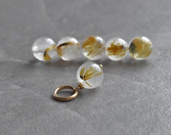S Seed - Natural Golden Rutilated Quartz Charm - Wire Wrap Silver 14k Gold Jewelry - JustDangles Handmade Memento - Simple Casual Everyday