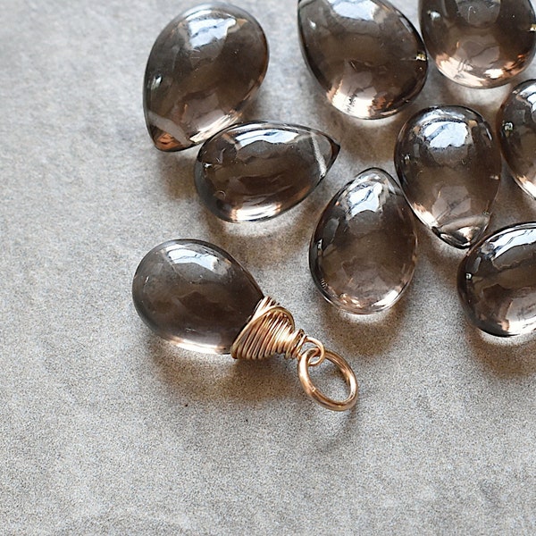 M - Natural Smoky Quartz Gemstone Charm for Necklace Chain - Wire Wrapped Gemstone Jewelry - Sterling Silver, 14k Gold - JustDangles Charms