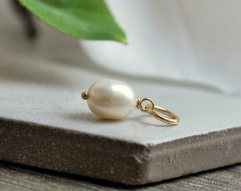 M Colgante de perlas de agua dulce blancas naturales - Dijes de plata de ley de oro de 14 k - Joyería de perlas cultivadas para mamá, esposa, hermana y amiga