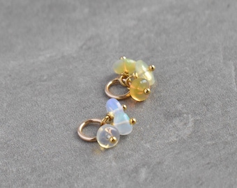 XS Tiny Trio Cluster - Natural Ethiopian Opal Jewelry - Multi Color Opal October Birthstone - Stone Charm in Silver, Gold, and Rose Gold