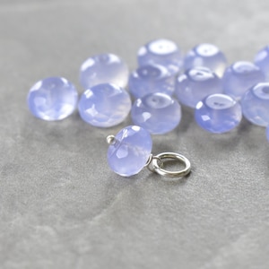 L - Natural Soft Blue Chalcedony Charm for Chains and Huggie Hoop Earring Dangles - Handmade Wire Wrapped Stone Jewelry - JustDangles