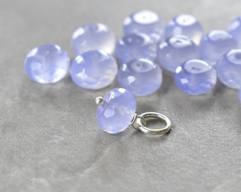 L - Soft Blue Natural Chalcedony Charm for Chains and Huggie Hoop Earring Dangles - Wire Wrap Stone Jewelry - JustDangles