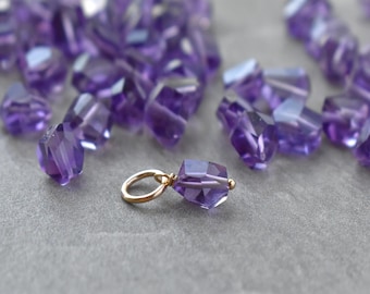 XS - Royal Dark Purple Amethyst Gemstone Charm - Necklace Keepsake Memento - Huggie Hoop Earring Dangle Drop - Small Tiny - JustDangles