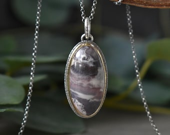Mixed Metal - Solid 14k Gold & Sterling Silver Shaded Purple and Cream Porcelain Jasper Pendant - Fine Jewelry JustDangles Handmade