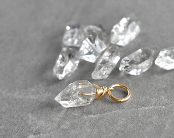 S - UNS - Unique Herkimer Diamond Jewelry - Raw Clear Crystal Quartz Charm Huggie Hoop Earring - Double Terminated Gemstone Point