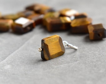 Natural Gemstone Tiger Eye Pendant - Warm Golden Brown Wire Wrapped Jewelry - Silver, 14k Gold Charm for Earring, Bracelet, or Necklace