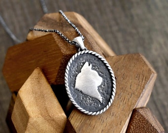 Collar con silueta de gato en plata de ley, más grande. Moderno collar con camafeo para amantes de los animales. Joyería de brujas. Espíritu familiar wiccano.