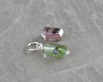 LG - Natural Tourmaline Charm Bracelet Dangle Drop - Wire Huggie Hoop Earring DIY - Mix and Match - Genuine Crystal Stone Mineral