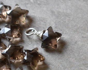 Natural Gemstone Warm Brown Smoky Quartz Jewelry - Wire Wrapped Star Pendant for Necklace Chains - Huggie Earring Dangle Charm Drops