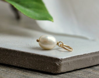 M Natural White Freshwater Pearl Pendant - Sterling Silver 14k Gold Charms - Cultured Pearl Jewelry for Mom Wife Sister Friend