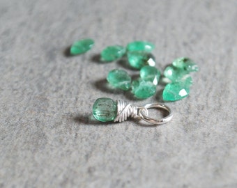 Tiny Micro - Genuine Zambian Emerald Birthstone Charm for Family Necklace, New Mom, Grandmother - Born in May Birthstone Pendant