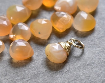 Soft Orange - Mexican Fire Opal Jewelry - Wire Wrapped Necklace Charm - Natural Stone Pendant for Her - Silver, Rose Gold, 14k Yellow Gold